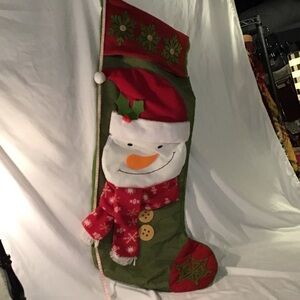 Festive Green and Red Snowman Christmas Stocking